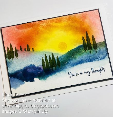 Stampin Up Linda Dalke, You're In My Thoughts, Watercolor Scenery, Watercolor Stamps, Card Making Tips, Winter Wood, Card Making Tutorials, Stamping Up Cards, The Hills