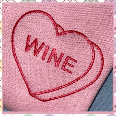 Baby Pink embroidery sweatshirt with 'heart wine' embroidered on the top left chest area. #giftforher #wine #wineislife #love #mumlife #winoclock #smallbusiness #smallbiz #etsy #valentinesgift #valentinesdayinspo #inspo #galentinesday Embroidery Apparel, Fun Embroidery, Pink Embroidery, Sweet Wine, Embroidery On Clothes, Embroidery Sweatshirt, Custom Embroidery, Infinity Tattoo, London England