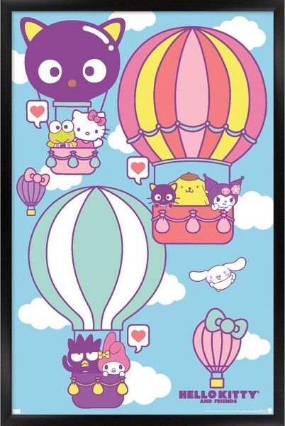 Trends International Hello Kitty and Friends: 22 Seize The Moment - Hot Air Balloons Framed Wall Poster Prints Black Framed Version 14.725" x 22.375" Poster Prints Black, Balloon Frame, Seize The Moment, Wall Poster Prints, Hello Kitty And Friends, Shark Party, Hot Air Balloons, Trends International, Air Balloons