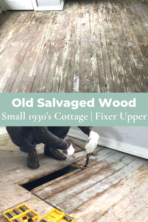 old salvaged 1930's wood from small cottage Level Floors In Old House, Wood Floor On Wall, Farmhouse Hardwood Floor, Old Hardwood Floors, Distressed Hardwood Floors, Flooring On Walls, Hanging Drywall, Old Wood Floors, Fixer Upper House