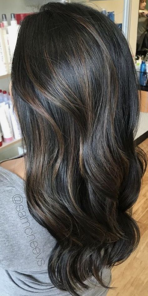 Dark brunette with subtle lowlight bayalage Brown Hair And Highlights, Black Hair With Lowlights, Black Hair Balayage, Brown Hair Inspo, Brunette Hair With Highlights, Dark Brunette, Black Hair With Highlights, Dark Hair With Highlights, Brown Hair Balayage