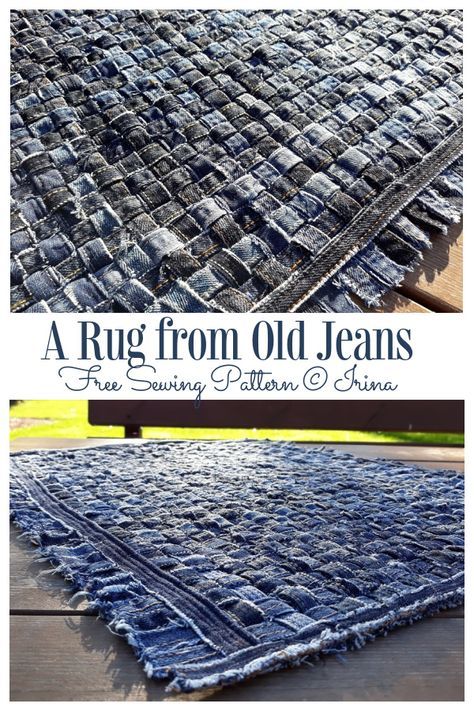 DIY Recycled Denim Jean Rug Free Sewing Tutorials Denim Rug Diy, Denim Rug Diy Old Jeans, Denim Pillows Diy Recycle Jeans, Denim Upcycle Diy, Jean Rug, Blue Jean Rug, Jean Upcycle, Denim Rag Rugs, Denim Rag Quilt