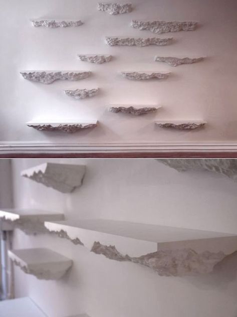 Snarkitecture’s Wall Mounted Shelve Exhibits ‘Edgy’ Abstractness #shelvingunit #shelf #bookshelf #storageideas #floatingshelf Abstract Wall Shelves, Abstract Shelving, Abstract Shelves, Plaster Shelf, Stone Shelves, Rock Shelf, Modern Shelf Design, Candy Wall, Wall Mounted Bookshelves