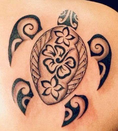 Polynesian Elephant Tattoo, Sea Life Tattoos Men, Hawaii Sea Turtle Tattoo, Polynesian Turtle Tattoo Design, Chanel Tattoo, Turtle Tattoo Ideas, Hawaiian Turtle Tattoos, Hawaiian Flower Tattoos, Hawaiian Tattoos