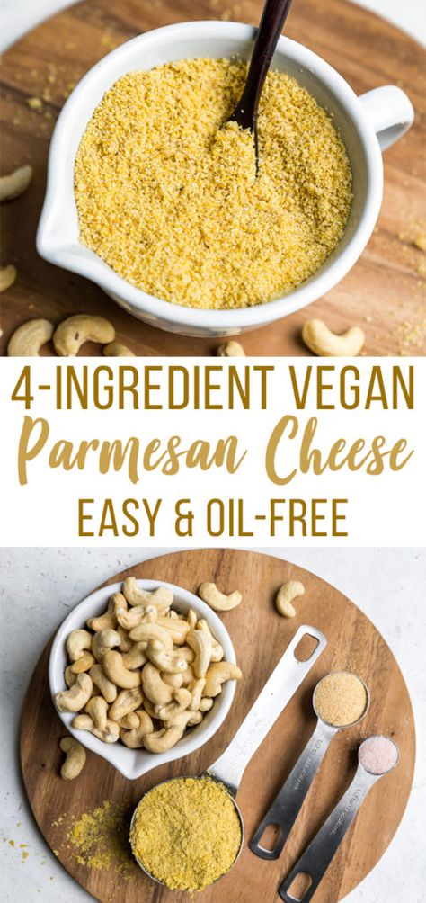 4-Ingredient Vegan Parmesan Cheese | Easy! Vegan Basics, Simple Vegan Recipes, Recipes With Parmesan Cheese, Cheese At Home, Vegan Cheese Recipes, Vegan Vibes, Vegan Parmesan Cheese, Cashew Cheese, Parmesan Recipes