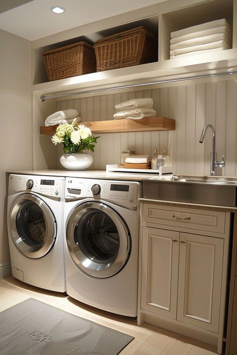 Combine style and convenience in small laundry rooms with sinks! Explore how to make laundry tasks effortless and stylish, enhancing the functionality and appeal of your compact space. Join us as we explore different sink designs and strategic placement ideas for small areas. #StyleConvenience #SmallSpaceLiving #LaundryRoomDesign Utility Room With Sink Ideas, Small Laundry Room Ideas Utility Sink, Laundry Room With Small Sink, Small Sink Laundry Room, Laundry Sinks Ideas, Small Laundry Room Hanging Ideas, Small Utility Room With Sink, Small Laundry With Sink, Laundry Closet With Sink