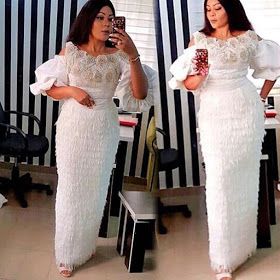 White Lace Aso Ebi Lovely Styles : Long Gown Styles - DeZango Fashion Zone Aso Ebi Styles Lace, White Dresses For Sale, African Lace Styles, Lace Gown Styles, St Margaret, Lace Dress Styles, Women Lace Dress, Aso Ebi Styles, African Lace Dresses