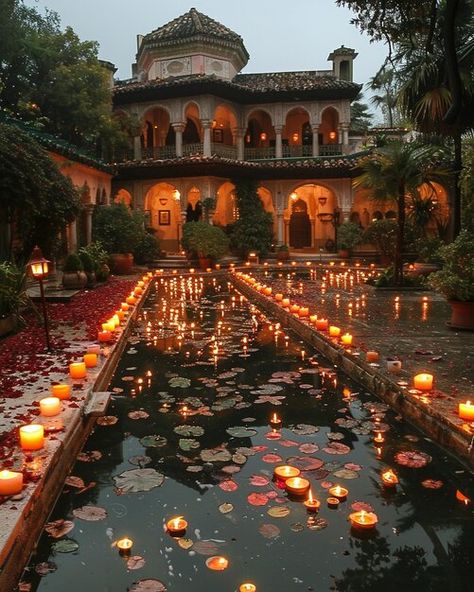 Mehndi Event Aesthetic, Elegant Indian Wedding Decor, Indian Aesthetic Architecture, Outdoor Desi Wedding, Ancient Arabian Architecture, Rajasthan Wedding Decor, Indian Aesthetic Background, Indian Architecture Aesthetic, India Beautiful Places