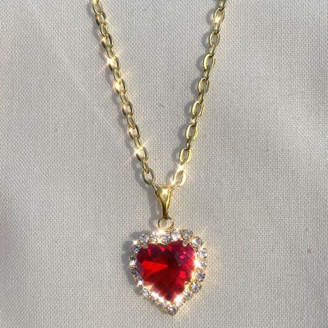 Necklace With Letter, Crystal Birthday, Red Heart Necklace, Letter Love, Romantic Heart, Heart Choker, Dope Jewelry, Ruby Necklace, Girly Jewelry