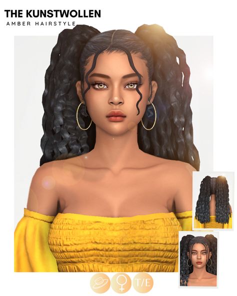 Sims 4 Natural Hair Cc Maxis Match, The Kunstwollen, Sims 4 Curly Hair, Amber Hair, Sims 4 Black Hair, Pelo Sims, Sims 4 Expansions, Tumblr Sims 4, Sims 4 Cc Folder