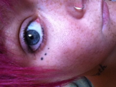 Three dots under eye Dot Face Tattoo, Under Eye Tattoo, Tattoo Dots, Tattoo Lines, Nose Tattoo, Emo Tattoos, Eye Meaning, Lines And Dots, Dot Tattoos