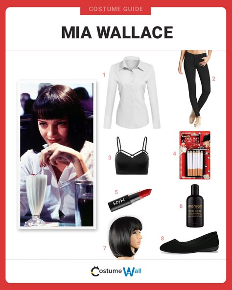 Disfraz Mia Wallace, Pulp Fiction Halloween Costume, Mia Wallace Costume, Pulp Fiction Costume, Uma Thurman Pulp Fiction, Film Pulp Fiction, Halloween Mode, Movie Character Costumes, Costume Guide