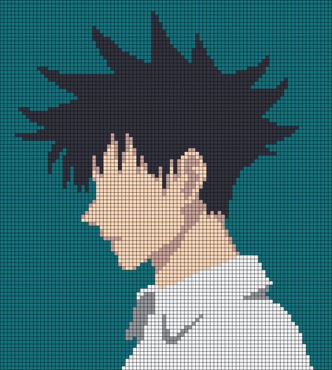 Jujutsu Kaisen Crochet Pattern, Megumi Pixel Art, Jjk Alpha Pattern, Gojo Pixel Art, Anime Blanket, Anime Pixel, Grid Patterns, Fushiguro Megumi, Crochet Tutorial Pattern