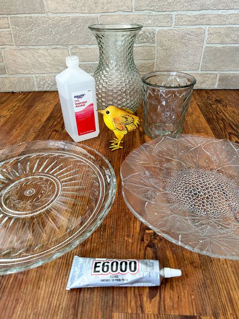 How to Make a Glass Bird Bath | ehow Bird Bath Diy Upcycle, Bird Bath From Old Dishes, Repurpose Bird Bath, Homemade Glass Birdbaths, Pottery Bird Bath Ideas, Upcycle Bird Bath, How To Glue Glass Together, Glass Bird Feeders Diy, Diy Glass Bird Feeder