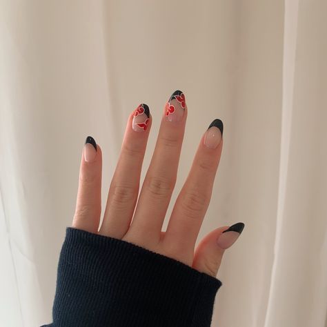 Naruto Nail Art Designs, Akatsuki Acrylic Nails, Short Anime Nails Acrylic, Anime Nail Inspo Simple, Anime Nail Ideas Naruto, Anime Themed Nails Simple, Anime Gel Nails, Hxh Nails Design, Simple Anime Nail Ideas