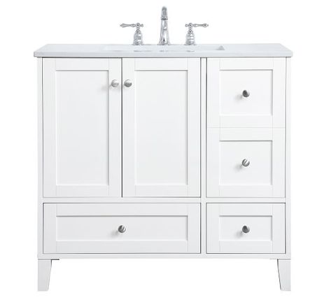 Whites Single Sink Vanity 31" - 40" Bath Vanities | Pottery Barn Calacatta Quartz, Quartz Vanity Tops, Single Sink Vanity, Transitional Bathroom Vanities, White Vanity Bathroom, Marble Vanity Tops, Bathroom Vanities For Sale, Single Sink Bathroom Vanity, Engineered Stone