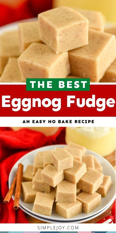 This Eggnog Fudge is so easy and melts in your mouth. You will want to make it every year for the holidays. Christmas Baked Goods Aesthetic, Fudge With Alcohol, Alcohol Fudge Recipes, Flavored Fudge Recipes, Rum Fudge Recipe, Eggnog Fudge Recipe, Boozy Fudge, Infused Desserts, Gingerbread Fudge