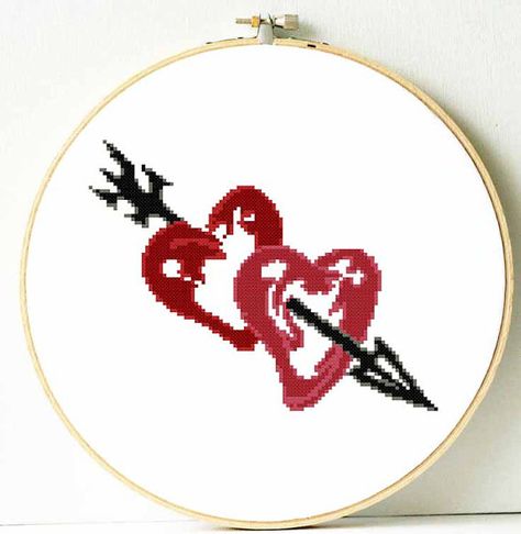 Valentine's Day cross stitch pattern. Hearts cross by ShopDeLorai Human Heart Cross Stitch Pattern, Anatomical Heart Cross Stitch Pattern, Funny Needlepoint, Rainbow Heart Cross Stitch, Romantic Cross Stitch, Subversive Cross Stitch Patterns, Funny Cross Stitch Patterns, Subversive Cross Stitch, Completed Cross Stitch