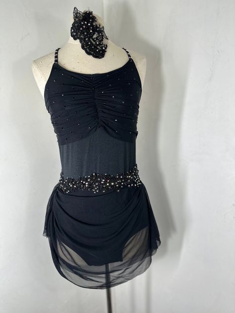 black and grey  large adult  dance costume with black beaded appliqués. and jet black  Swarovski stones   Ready to ship in LA or can be altered to MA  Chest 38-40       waist 29-30        hip 38+ SIZING CHART: Sizing:                    Bust       Waist      hips      Girth      Inseam X small child   XSC 21-23     19-21     22-24    37-39      21.5 Small child      SC    24-25      22-23    25-26     40-43      23.5 Medium Child  MC    26-27     23-24    27-29      46-48     26.5 Large Child    LC       28-30    25- 26     30-32     51-54     30 Teen              W T        30-31     25-26      32-34     55-58     31 Small Adult     SA      32-34     24-26      34-36     55-58     31 Med Adult       MA     35-36     26-28      37-39     59-60     33 Large Adult     LA      38-40     29-30 Black Dance Costumes Contemporary, Dark Contemporary Dance Costumes, Black Lyrical Dance Costumes, Blue Lyrical Costume, Dance Costumes Black, Lyrical Dance Costumes Solo, Dance Costumes Jazz, Dance Costume Lyrical, Black Dance Costumes