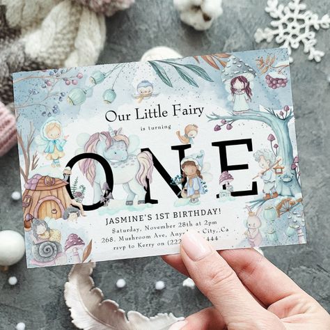 Cute Winter Forest Fairy Christmas 1st Birthday In Invitation - tap/click to get yours right now! #Invitation #cute, #christmas, #fairies, #magical, #fairytale, Christmas 1st Birthday, Fairy Christmas, Winter Onederland Birthday, 1st Birthday Party Invitations, Fairy Birthday Party, Winter Fairy, Animal Birthday Party, Winter Birthday, Fairy Birthday