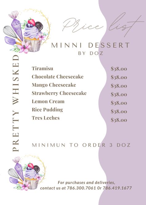 Baking Menu Template, Dessert Menu Design Ideas, Cupcake Menu Design Ideas, Dessert Menu Ideas, Cake Menu Design Template, Cake Menu Design Ideas, Cupcake Menu Design, Menu Card Design For Cake Shop, Desert Menu Design