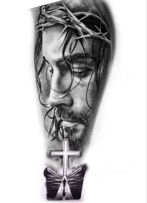 Religous Sleeve Tattoo, Tattoo Jesus Cristo, Jesus Photography, Tattoos Jesus, Jesus On Cross Tattoo, Jesus Sketch, Christus Tattoo, Pet Tattoo Ideas, Tattoo Jesus