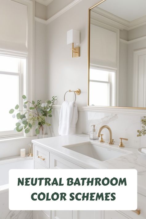 Neutral Bathroom Color Schemes Bathroom White Tiles Coloured Walls, Minimalist Bathroom Paint Colors, Oatmeal Bathroom Ideas, Light Beige Bathroom Ideas, Bathroom Transitional Style, Griege Paint Bathroom, Bathroom Color Schemes No Window, Bathroom Colors With White Vanity, Bathroom Floor Colors