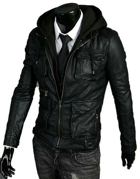 Terno Slim, Male Outfits, Character Wardrobe, Cars Jeep, Classic Leather Jacket, Clothing Reference, Monster Prom, Leather Jacket With Hood, Mens Fashion Smart