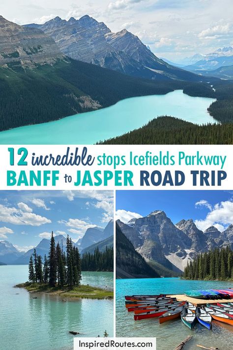 The Icefields Parkway is a breathtaking 144-mile road trip between Banff National Park and Jasper National Park in Alberta, Canada. Best activities including stunning lakes, gorgeous waterfalls and jaw dropping mountains. This bucket list road trip is a must-do in your lifetime! | Canada Bucket List | Banff National Park | Jasper National Park | Icefields Parkway Glacier National Park Canada, Banff Activities, Banff Vacation, Glacier National Park And Banff Road Trip, Glacier And Banff Road Trip, Banff To Jasper Road Trip, Canadian Travel Destinations, Icefield Parkway, Best Time To Go To Banff National Park