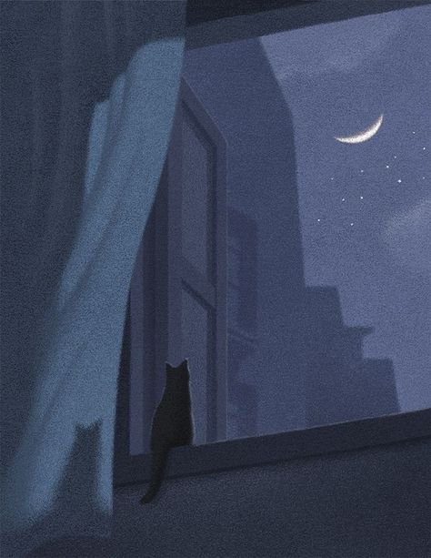 David Core, Lisa Core, Night Sky, Cat Art, Aesthetic Art, Aesthetic Wallpapers, Black Cat, The Moon, Art Inspo