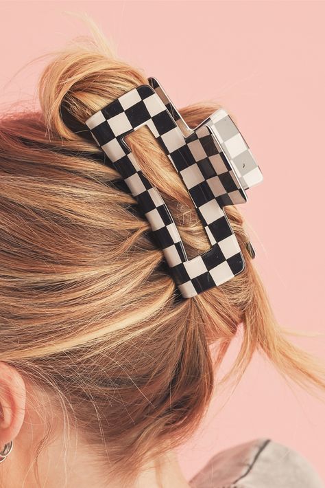 $1.58 Black Checkered Print Hollow Out Hair Clip Wholesale Colorblock Hair, Checkered Hair, Pink Checkered, Black Checkered, Checkered Print, Checker Print, Blue Checkered, Unique Hairstyles, Hair Game