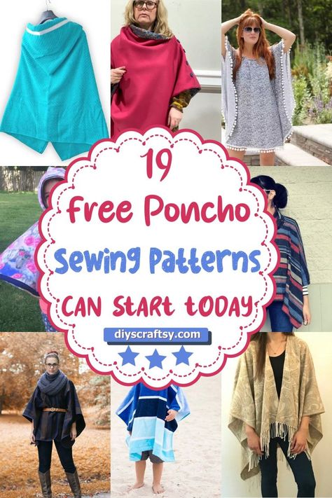 Free Poncho Sewing Patterns How To Make A Poncho, Diy Plastic Bag Holder, Sewing With Scraps, Poncho Diy, Poncho Pattern Sewing, Free Applique Patterns, Poncho Patterns, Christmas Sewing Projects, Patchwork Coat