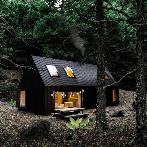 Superior A24: A Forest Cabin in Québec,|Visualization House Render, Borneo Malaysia, Black Cabin, Airbnb Ideas, Coastal Architecture, Steel Barns, Nordic House, Chalet Design, Forest Cabin