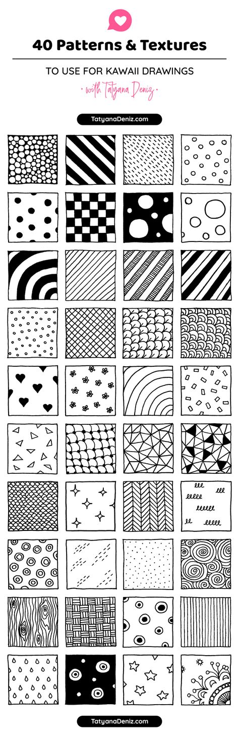 40 Textures and Patterns for Kawaii Drawings - Week 9 Easy Drawing Patterns, Shadow Journal, Easy Zentangle Patterns, Zen Doodles, Pattern Sketch, Desain Buklet, Doodle Art Drawing, Seni Dan Kraf, 카드 디자인