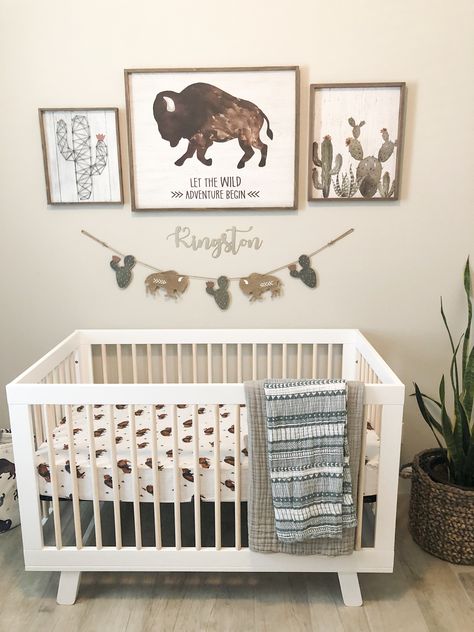 Buffalo Boy nursery Bison Themed Nursery, Cow Nursery Ideas, Bison Nursery, Buffalo Nursery, Baby Surprise, Cow Nursery, Boy Stuff, Wild Adventures, Boy Mom