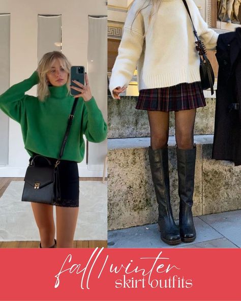 27 Skirt Outfit Ideas For Every Season - ljanestyle Short Plaid Skirt Outfit Winter, Short Pleated Skirt Outfit Winter, Short Skirt And Boots Outfit, Short Plaid Skirt Outfit, Pleated Mini Skirt Outfit Winter, Sweater And Mini Skirt Outfit, Pleated Skirt Winter Outfit, Plaid Skirt Outfit Winter, Miniskirt Outfits Winter