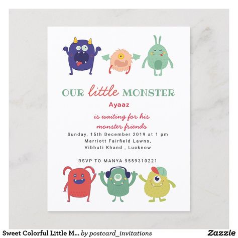 Sweet Colorful Little Monster Kid's Birthday Invitation Postcard Monster Birthday Party Invitations, Invitation Typography, Monster Birthday Party, Monster Birthday Invitations, Diy Birthday Invitations, Monster Birthday Parties, Postcard Invitation, Monster Birthday, Monster Party