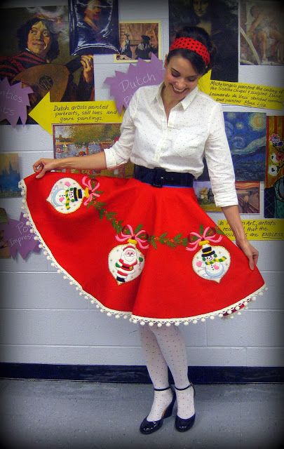 Cassie Stephens: DIY: Tree Skirt to Lady Skirt in 60 Minutes or Less Tacky Christmas Party, Ugly Christmas Tree, Diy Christmas Tree Skirt, Tacky Sweater, Tacky Christmas Sweater, Ugly Xmas Sweater, Christmas Skirt, Tacky Christmas, Holiday Skirts