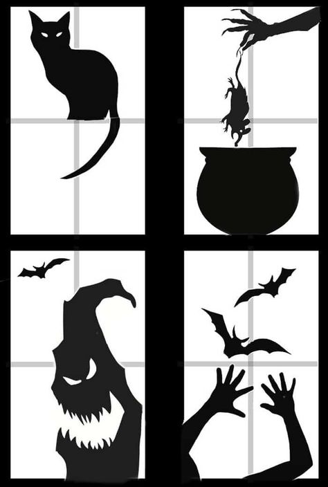 Easy Halloween Decorations Indoor, Apartment Halloween Decorations, Halloween Decorations Window, Halloween Windows, Halloween Window Silhouettes, Simple Halloween Decor, Strašidelný Halloween, Halloween Window Decorations, Easy Diy Halloween Decorations