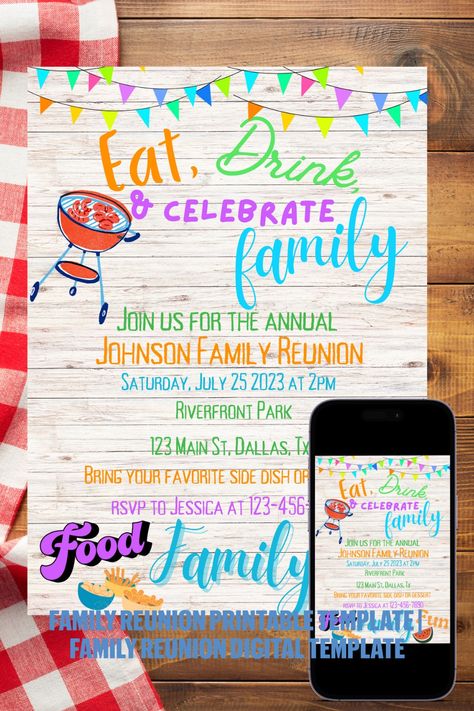 Join us for a memorable family reunion! This printable invitation template is perfect for gathering the whole family. Whether you prefer a traditional printed invite or a convenient digital version, we have you covered. Customize and share this inviting template to ensure everyone feels included. Family Reunion Invitations Templates, Reunion Invitation, Family Reunion Invitations, Reunion Invitations, Printable Invitation Templates, Johnson Family, Favorite Side Dish, Printable Templates, Invitation Digital