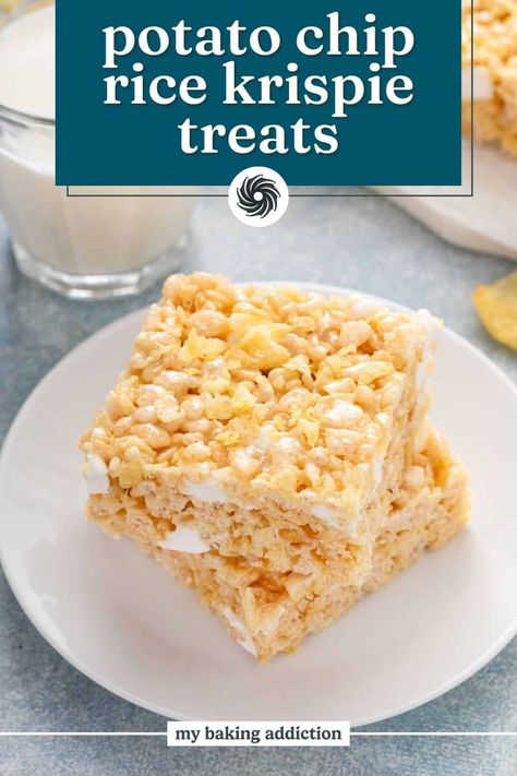 This childhood favorite just got a major upgrade! Potato chip rice krispie treats add kettle-cooked potato chips to the classic gooey cereal treat for a sweet, salty, and crunchy indulgence. Nobake Dessert, Rice Krispie Bars, Krispie Treats Recipe, Easy Rice, Rice Recipes For Dinner, Krispy Treats, Rice Krispy, Rice Cereal, Rice Crispy Treats