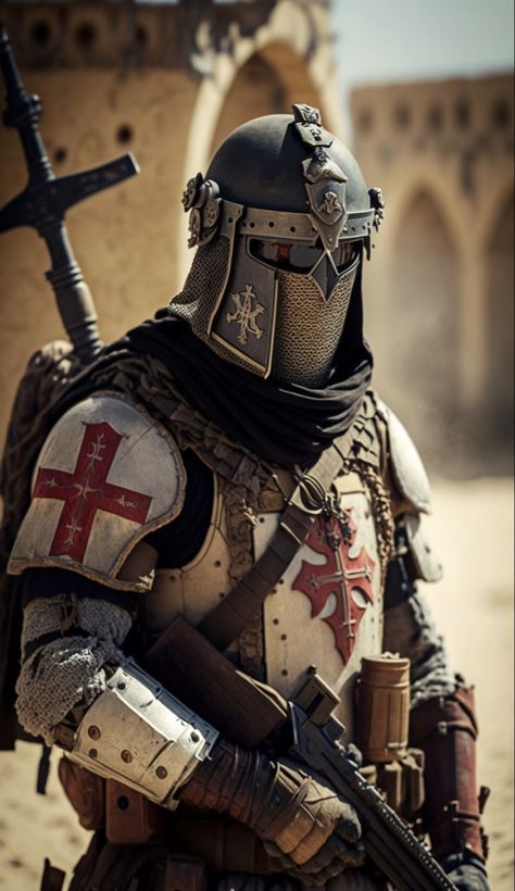 Modern Crusader, Templar Armor, Knight Medieval, Medieval Tattoo, Knight Tattoo, Warrior Concept Art, Crusader Knight, Tattoo Aesthetic, Cross Tattoos