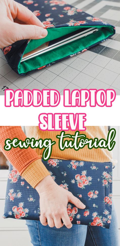 Learn how to sew an easy DIY laptop sleeve with this simple sewing tutorial. Details for everything you need to sew a laptop sleeve included here. Sew Laptop Sleeve, Laptop Sleeve Sewing Pattern, Sleeve Sewing Tutorial, Diy Laptop Sleeve, Diy Laptop Bag, Diy Slides, Simple Sewing Tutorial, Diy Laptop, Summer Fun For Kids