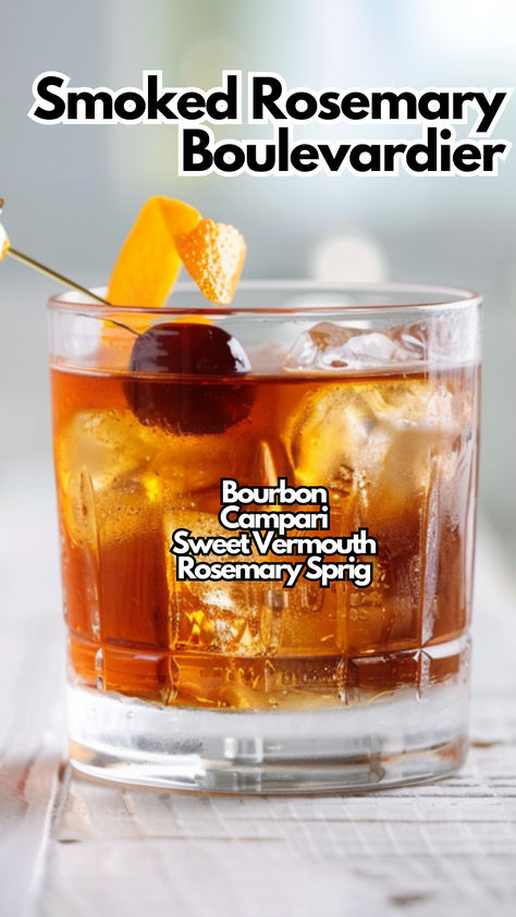 Smoked Rosemary Boulevardier Cocktail Bitters Recipes, Rosemary Bourbon Cocktail, Bitter Cocktail, Bitters Cocktail Recipes, Sweet Vermouth Cocktails, Bourbon Eggnog, Angostura Bitters Cocktails, Boulevardier Cocktail, Campari Cocktails