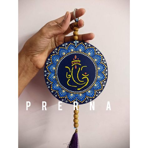 ganesha dangler or hanging and sealed with varnish. worked on both sides Ganesha Dot Mandala Art, Circle Wall Hanging Diy, Mandala Canvas Painting, Ganesha Wall Hanging, Lipan Art, Diwali Ideas, Clown Crafts, Painted Mirror Art, Floral Mandala Tattoo