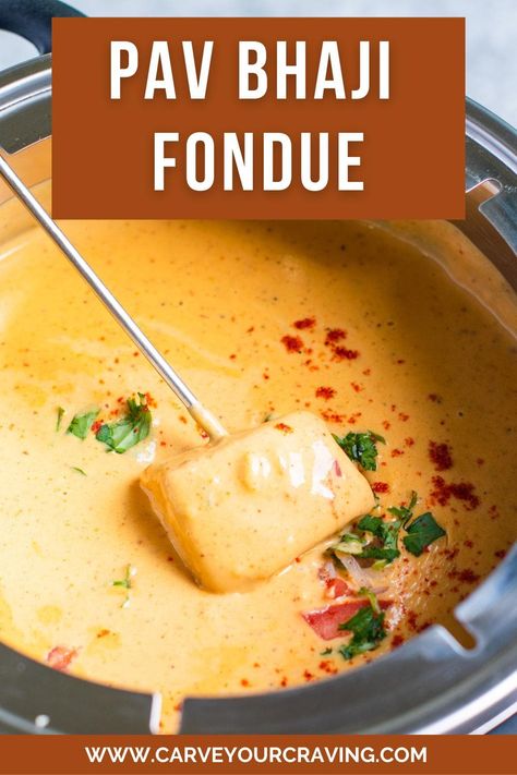 Indian Fondue Recipes, Fusion Dinner Recipes, Indian Italian Fusion Food, Indian Fusion Appetizers, Indian Appetizers For Party, Fusion Appetizers, Pav Bhaji Fondue, Indian Fusion Food, Indian Dinner Party