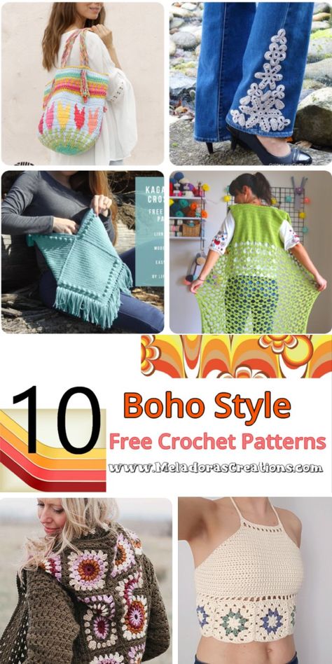 Boho Chic Crochet style is so in right now! Crop tops and motif jean hole cover ups! #bohochiccrochetpatterns #bohocrochet #bohochicpatterns #crochet #crocheting #tutorial #crochettutorial #freecrochetpattern #meladorascrochet #meladorascreations Hippie Crochet Patterns, Boho Crochet Patterns, Bralette Pattern, Chic Crochet, Hippie Crochet, Baby Frock Pattern, Crochet Headband Pattern, Crochet Style, All Free Crochet