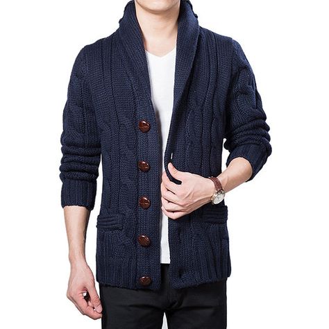 Mens Winter Warm Thick Sweater Coat Single Breasted Knitted Casual Cardigans Knitted Shawl, Lapel Coat, Mens Cardigan Sweater, Shawl Collar Cardigan, Cardigan Sweaters, Thick Sweaters, Collar Cardigan, Sweater Men, Casual Cardigans