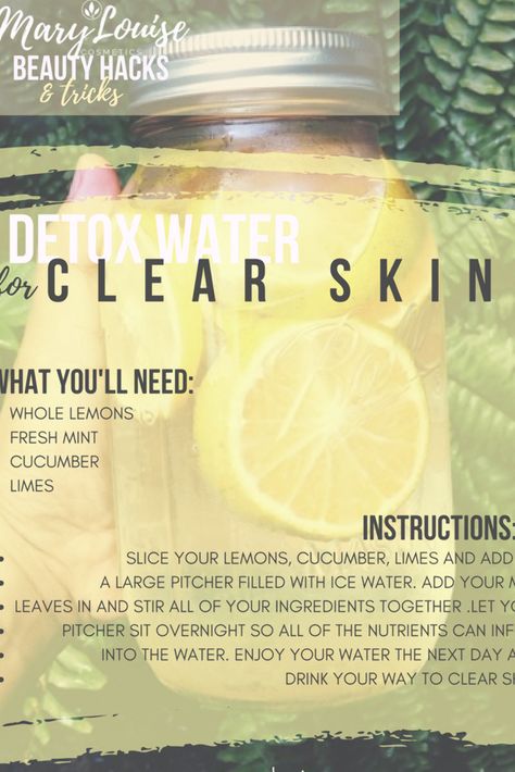 Easy Diy Drinks, Before And After Makeup Transformation, Clear Flawless Skin, Acne Detox, Detox Water For Clear Skin, Clear Skin Detox, Skin Drinks, Diy Drinks, Detox Water Recipes