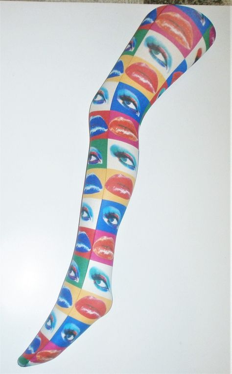 Blue Red Multi lips eyes One Size fit to 42" HIP  - SIZE 8 - 14 UK approx. FULL FOOT Patterned Printed Tights pop art boho - Also in footless tights in our shop Funky 60's 70's PLENTY OF STRETCH -  All our printed tights are digitally printed from waist to foot TOP QUALITY PRINT AND THICKNESS 90% + NYLON Funky Tights, Pop Art Patterns, Vintage Pop Art, Vintage Pop, Printed Tights, Funky Outfits, Funky Fashion, Womens Tights, Andy Warhol